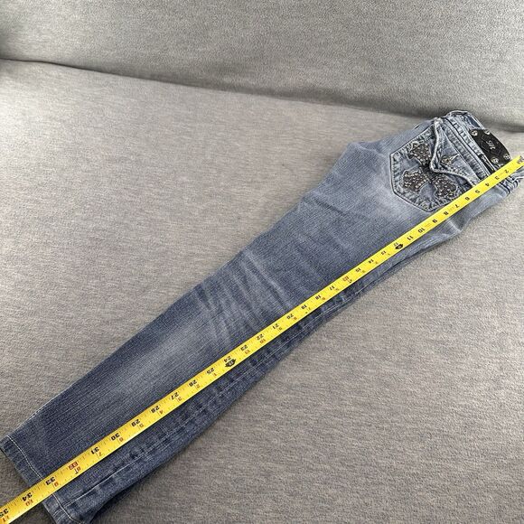 MISS ME - P50465K-3 Size 27 Rhinestone Cross Light Blue Skinny Denim A46 - Picture 10 of 16